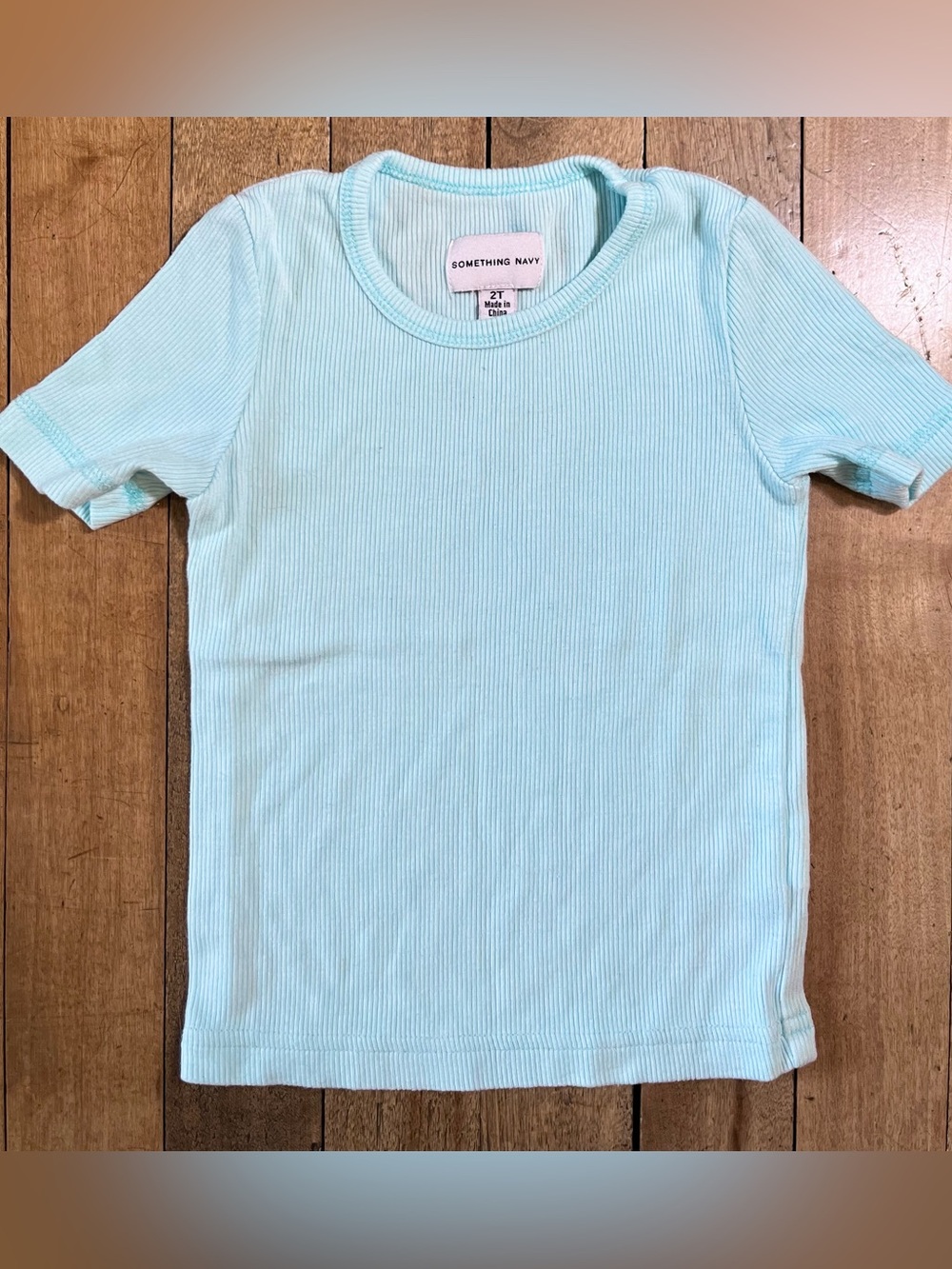 SOMETHING NAVY Light Blue Ribbed Tee